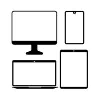 Computer Desktop, Tab, Laptop and Smart Mobile Phone Black Icons on White Background vector