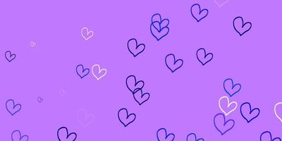 Light Pink, Blue vector pattern with colorful hearts.