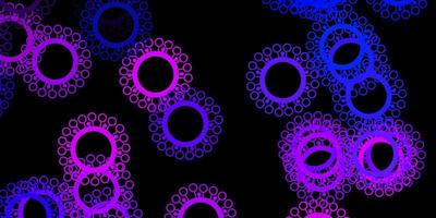 Dark pink, blue vector backdrop with virus symbols.