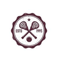 insignia vintage de lacrosse, emblema con palos y pelota vector