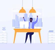 happy man working in open office space, vector illustration