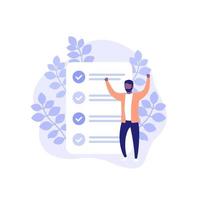 completed tasks, to do list or checklist vector illustration with a man