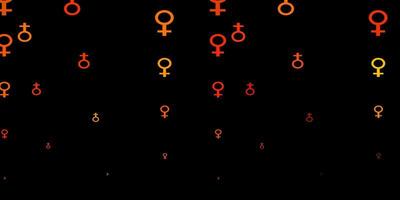 Dark Orange vector background with woman symbols.