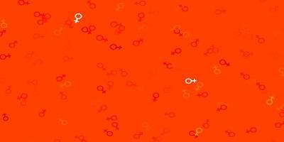 textura de vector naranja claro con símbolos de derechos de las mujeres.