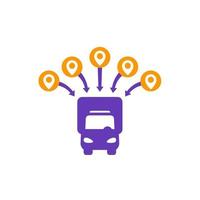 Logistics icon, van and delivery points vector