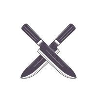 Knives on white, crossed, vector illustration in vintage style