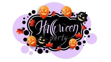 Halloween party, creative invitation poster with graffiti style. Template with bubbles, autumn leafs and Halloween balloons. vector