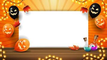 Halloween template for your arts with copy space, halloween balloons and garland. Orange template for text with a sheet of paper vector