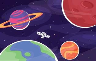 Space Earth and Planet Background with Satellite vector