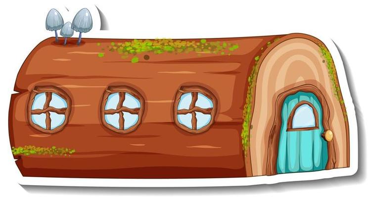 A sticker template with Fantasy log house isolated
