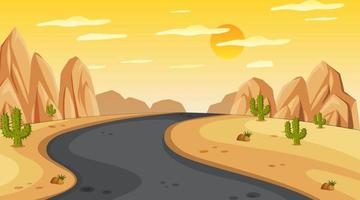 Escena del desierto con un largo camino en el paisaje. vector
