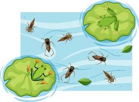 Top view of aquatic insects in the pond vector