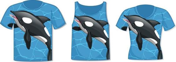 parte delantera de la camiseta con plantilla de ballena orca vector