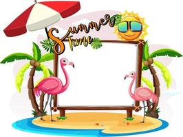 Empty banner board with flamingo on the beach isolated vector