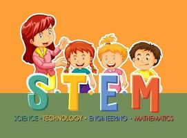 STEM education logo with children cartoon character vector