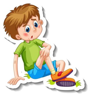 Sticker template with a boy cartoon character isolated