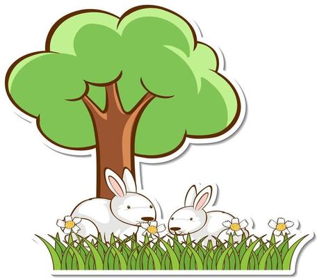 Two white rabbits under the tree sticker