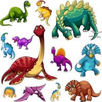 Set of isolated various dinosaurs cartoon character on white background vector