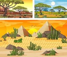 diferentes escenas horizontales de naturaleza en estilo de dibujos animados. vector