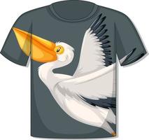 parte delantera de la camiseta con plantilla de pájaro pelícano vector
