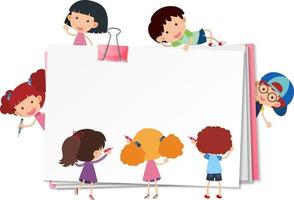 Blank paper with many kids cartoon character isolated vector