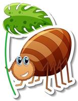 Sticker template with cartoon character of a beetle holding a leaf isolated vector