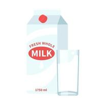 ilustración vectorial de dibujos animados objeto aislado bebida entera fresca botella de leche y vaso de vidrio vector