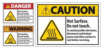 Hot Surface, Do Not Touch, To Avoid Possible Skin Burns, Disconnect And Lockout Power And Allow Surface To Cool Before Servicing Symbol Sign Isolate On White Background,Vector Illustration vector