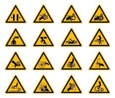 Etiquetas de símbolos de peligro de advertencia triangular sobre fondo blanco vector