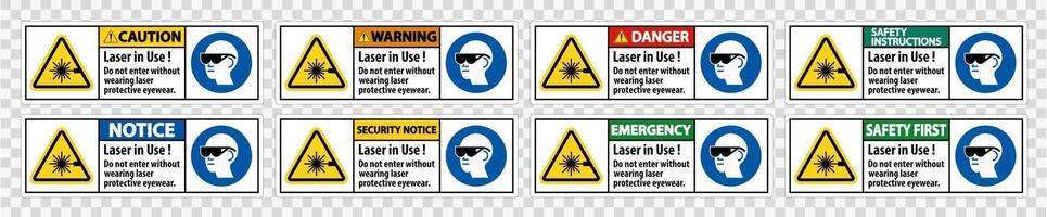 Warning PPE Safety Label,Laser In Use Do Not Enter Without Wearing Laser Protective Eyewear vector