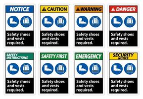 Safety Shoes And Vest Required With PPE Symbols on White Background,Vector Illustration vector