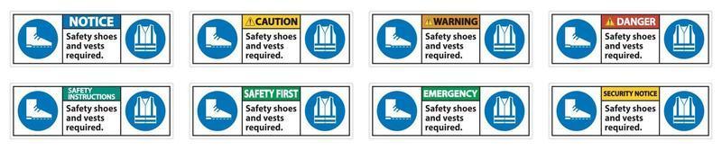 Safety Shoes And Vest Required With PPE Symbols on White Background,Vector Illustration vector