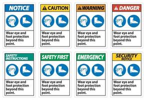 Wear Eye And Foot Protection Beyond This Point With PPE Symbols vector