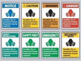 PPE Sign Possible Co2 Or Ammonia Present, Respirator May Be Required vector