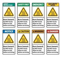 Burn hazard safety,Do not touch label Sign on white background vector