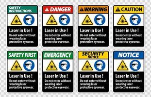 Warning PPE Safety Label,Laser In Use Do Not Enter Without Wearing Laser Protective Eyewear vector