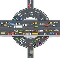 Road top view with highways many different vehicles vector