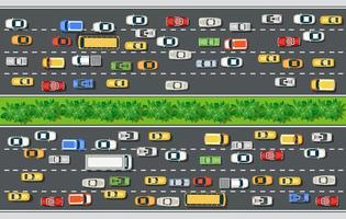 Vista superior de la carretera con carreteras con muchos vehículos diferentes. vector