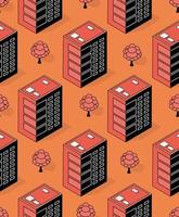 Isometric 3d red seamless pattern district part of the city with an urban vector