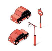 The isometric semaphore streetlight set with vector