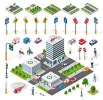 Isometric set building houses icons of blocks module vector