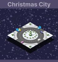 Winter Christmas landscape snow covered the futuristic isometric city vector