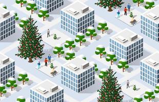 Winter Christmas tree seamless background, New Year is an isometric vector