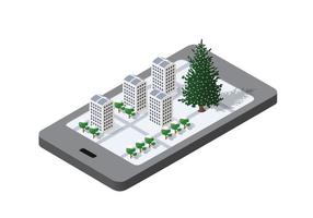 Phone concept of module block city urban cityscape of building set elements street landscape architecture illustration vector