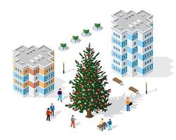 Landscape snow covered the isometric city vector