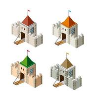 A perspective isometric set view of a medieval fortress on a white background vector