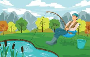 Man Fishing in Nature Alone vector