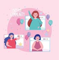 online party, people festive celebrating birthday party vector