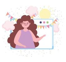 online party, website woman bunting decoration vector