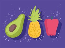 food fresh vegetable and fruit pepper avocado and pumpkin vector